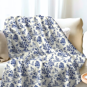 Dalmatische toile-deken, blauwe Franse toile-deken voor Dalmatische liefhebbers Toile de Jouy-cadeau voor hondenmoeder Chinoiserie gezellige deken voor hondenliefhebbers