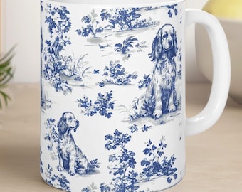 Cocker Spaniel Blaue Toile Tasse - Französische Toile de Jouy Kaffeetasse Geschenk für Cocker Spaniel Mama, Elegante Chinoiserie Teetasse Spaniel Hundeliebhaber