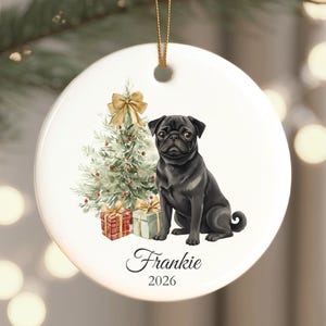 Personalized Pug Christmas Ornament: Custom Black Pug Xmas Keepsake 2026, Dog Vintage Style Holiday Decor