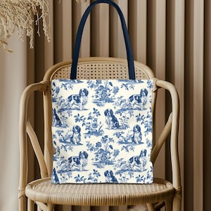 Cavalier King Charles Spaniel Toile Tote Bag, Everyday Bag for Books Shopping & Beach Cavalier King Charles Carryall Gift Reusable Tote Bag