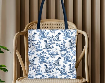 Deutsch kurzhaariger Pointer Toile Einkaufstasche, GSP Blaue französische Toile Alltagstasche für Bücher Einkaufen, Hundeliebhaber Toile de Jouy wiederverwendbare Eco-Tasche
