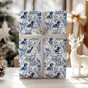 Dachshund Blue Toile Wrapping Paper, Sausage Dog Gift Wrap Paper, Daschund Toile de Jouy Gift Wrapping, Doxie Gift Wrap, Premium Gift Wrap