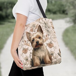 Yorkshire Terrier Floral Tote Bag - Everyday Bag for Books & Shopping, Cute Yorkie Gift, Eco Friendly Carryall, Reusable Tote Bag for Her