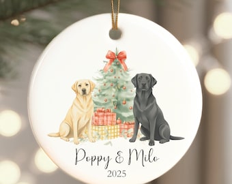 Custom Yellow Lab and Black Lab Ornament: Personalized Two Labradors Christmas Keepsake 2026 Gift for Retriever Lover, Vintage Style Holiday