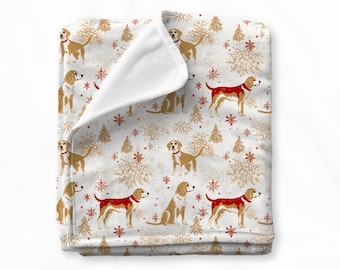 Beagle kerstdeken - Xmas gezellige fluwelen pluche plaid, vakantie beagle deken, beagle cadeaus voor hondenliefhebber, hondendeken cadeau