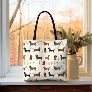 Dachshund Tote Bag, Everyday Bag for Books Shopping and Beach, Sausage Dog Carryall, Weiner Dog Lover Gift, Pet Dachshund Reusable Tote Bag