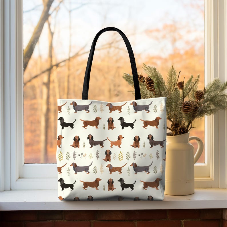 Dachshund Tote Bag, Everyday Bag for Books Shopping and Beach, Sausage Dog Carryall, Weiner Dog Lover Gift, Pet Dachshund Reusable Tote Bag