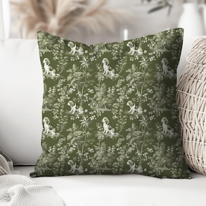 Beagle French Toile Pillow - Beagle Green Toile Cushion Dog Pillow INCLUDES INSERT, Decorative Pillow Cushion Farmhouse Decor Dog Mom Pillow