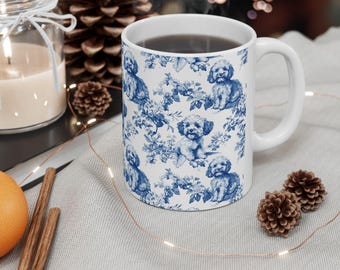 Cavapoo Toile De Jouy Mug- Elegant French Toile Coffee Cup Gifts