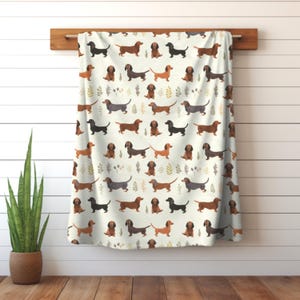 Dachshund Botanical Blanket - Cozy Velveteen Plush Throw, Gift for Dachshund Lover, Ivory Dog Blanket Pet Weiner Dog Gifts Doxie Sausage Dog