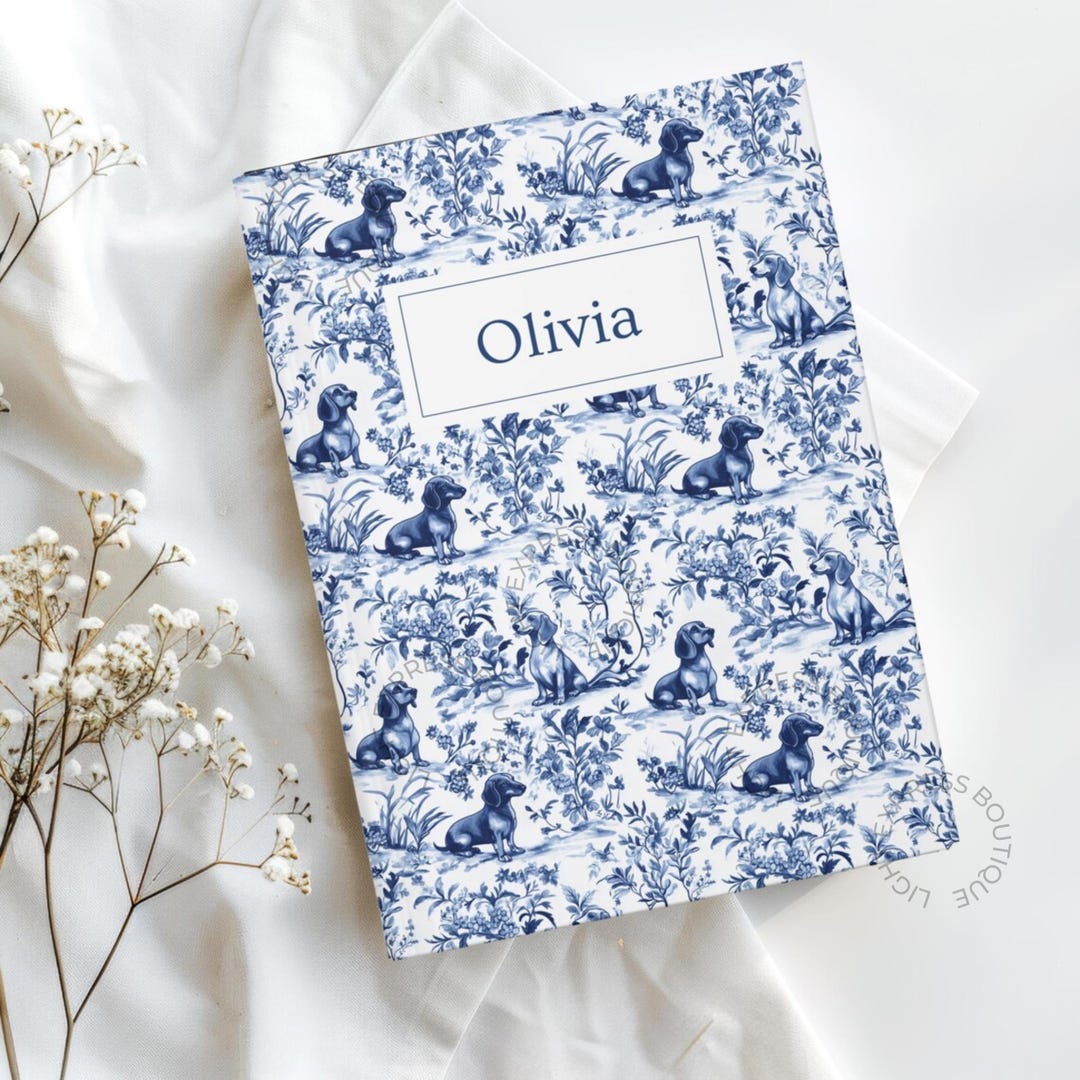 Personalized Dachshund Blue Toile Journal - Sausage Dog French Toile ...