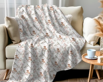 Dachshund Bird Plush Blanket - Pastel Floral Sausage Dog Blanket for Doxie Lovers, Bird Dog Lover Gift, Dog Cozy Blanket for Doxie Mom Gifts