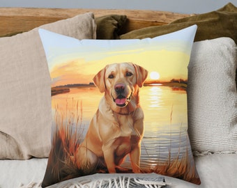 Labrador Dog Pillow Throw Cushion, Includes Insert, 4 Sizes, Yellow Labrador Pet Pillow, Labrador Retriever Sunset Cushion, Lab Mom Gift
