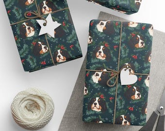 Kerstinpakpapier Berner Sennenhond - Feestelijk hondenkerstpapier, Berner Sennencadeaupapier - glanzend of mat, premium kerstverpakking