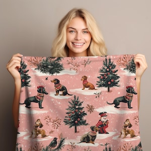 Dachshund Christmas Nutcracker Blanket - Xmas Cozy Velveteen Plush Throw, Holiday Sausage Dog Throw Blanket, Pink Christmas Nutcracker Gifts