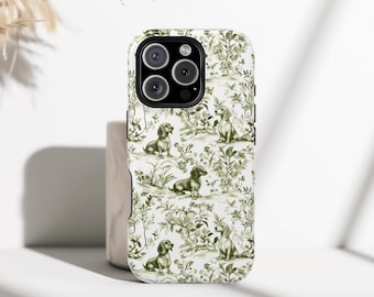 Sage Green Dachshund Toile Magsafe Tough Phone Case iPhone 16, 15