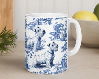 Sealyham Terrier Toile Mug: French Toile de Jouy Coffee Cup Gift for Dog Lovers, Vintage Style Chinoiserie Drinkware for Terrier Mom