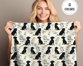 Black Labrador Botanical Blanket - Cozy Velveteen Plush Throw, Black Lab Throw, Floral Labrador Retriever Blanket, Chocolate Lab Soft Throw