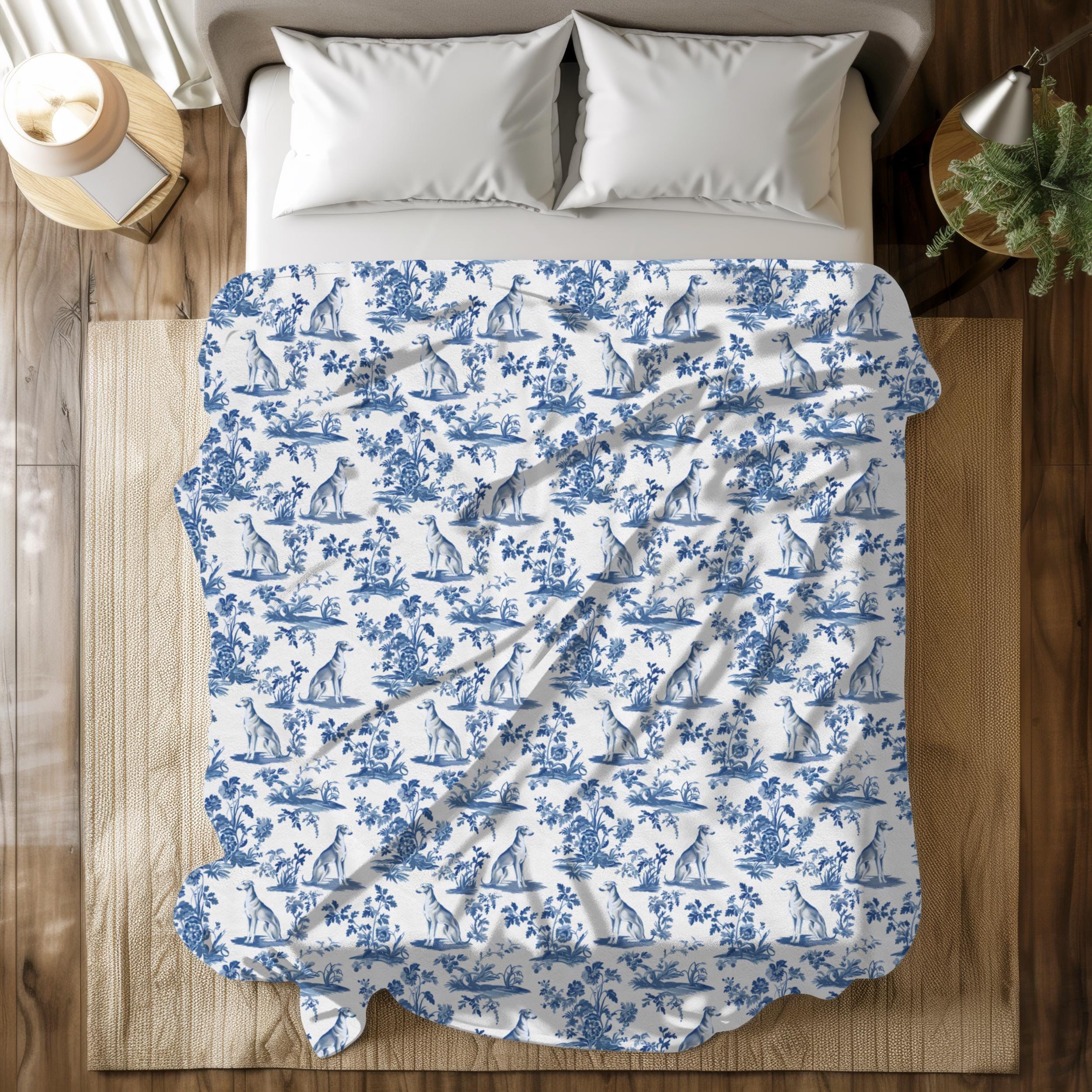 Greyhound Throw Greyhound Blue French Toile Blanket, Italian Greyhound Blue Toile Throw ...