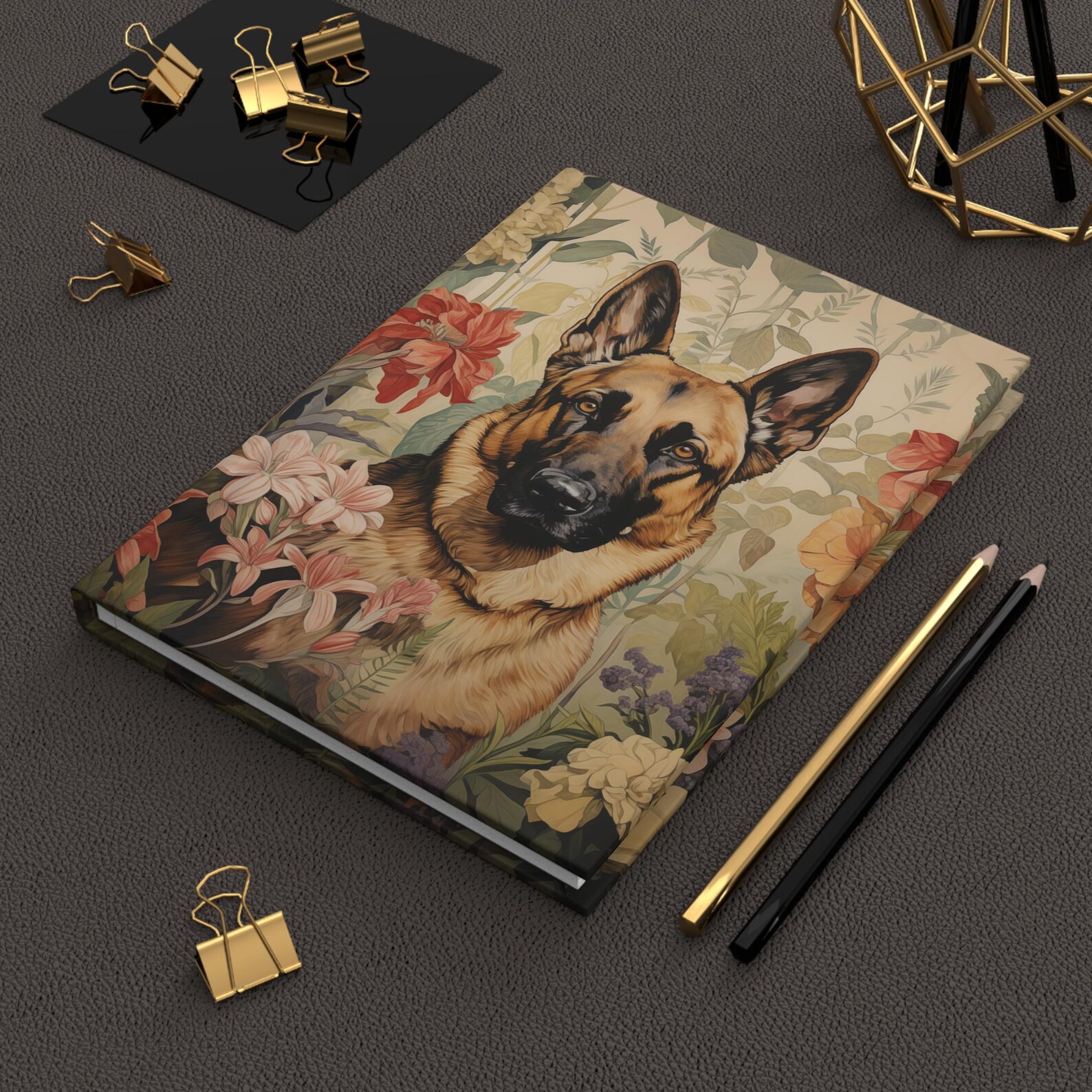Gsd Journal German Shepherd Hardcover Journal - Floral German Shepherd Dog Notebook ...
