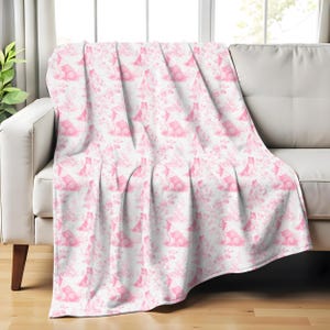 Manta rosa con estampado de Collie de pelo largo, manta francesa Toile de Jouy, regalo para mamás perrunas, ropa de cama de felpa acogedora para perros