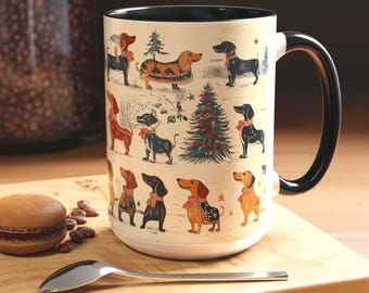 Tax vintage nötknäppare julkaffemugg, söt doxie-älskare present till jul, wienerhundägare julmugg, korvhundpresenter 2 storlekar