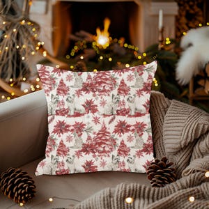 Westie Christmas French Toile Pillow Cover, Red Cottagecore Pillowcase, French Country Westie Cushion Cover, West Highland Terrier Gifts