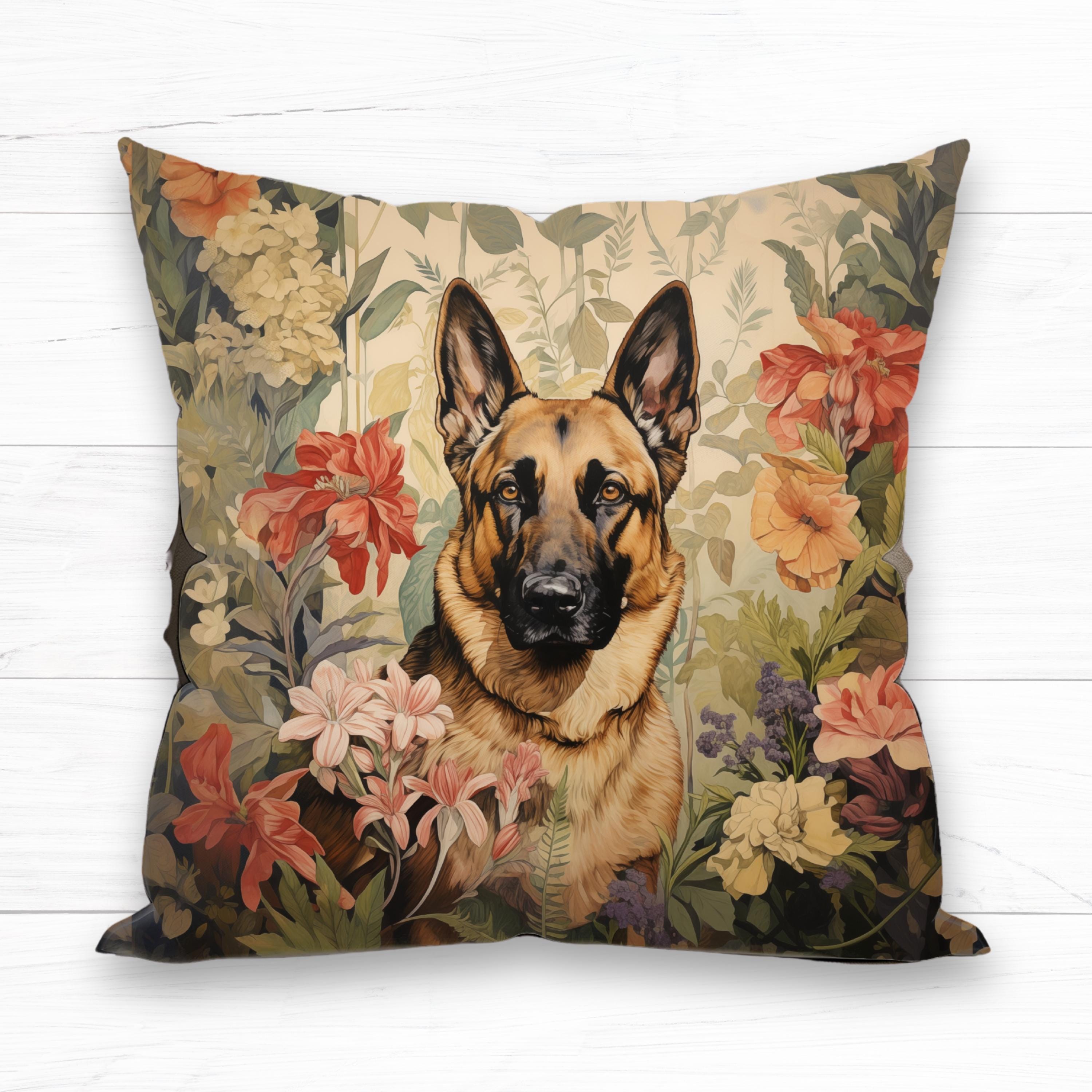 German Shepherd Pillow William Morris Inspired, Cushion INCLUDES
