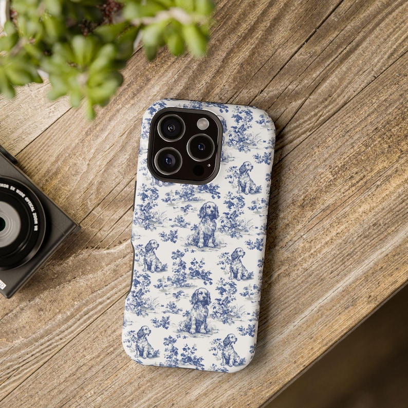 Cocker Spaniel French Toile MagSafe Tough Phone Case for iPhone 16, 15, 14 Pro Max Plus Case Protective Magnetic Tough Cases, Spaniel Lovers