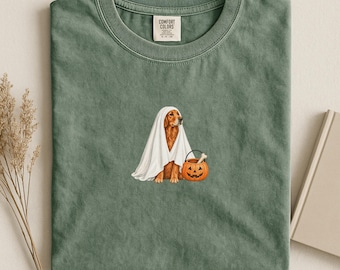 Red Golden Retriever Halloween Shirt, Spooky Golden Mom T-Shirt, Comfort Colors® Dog Fall Tee, Ghost Dog Shirt, Trick or Treat Golden Lovers