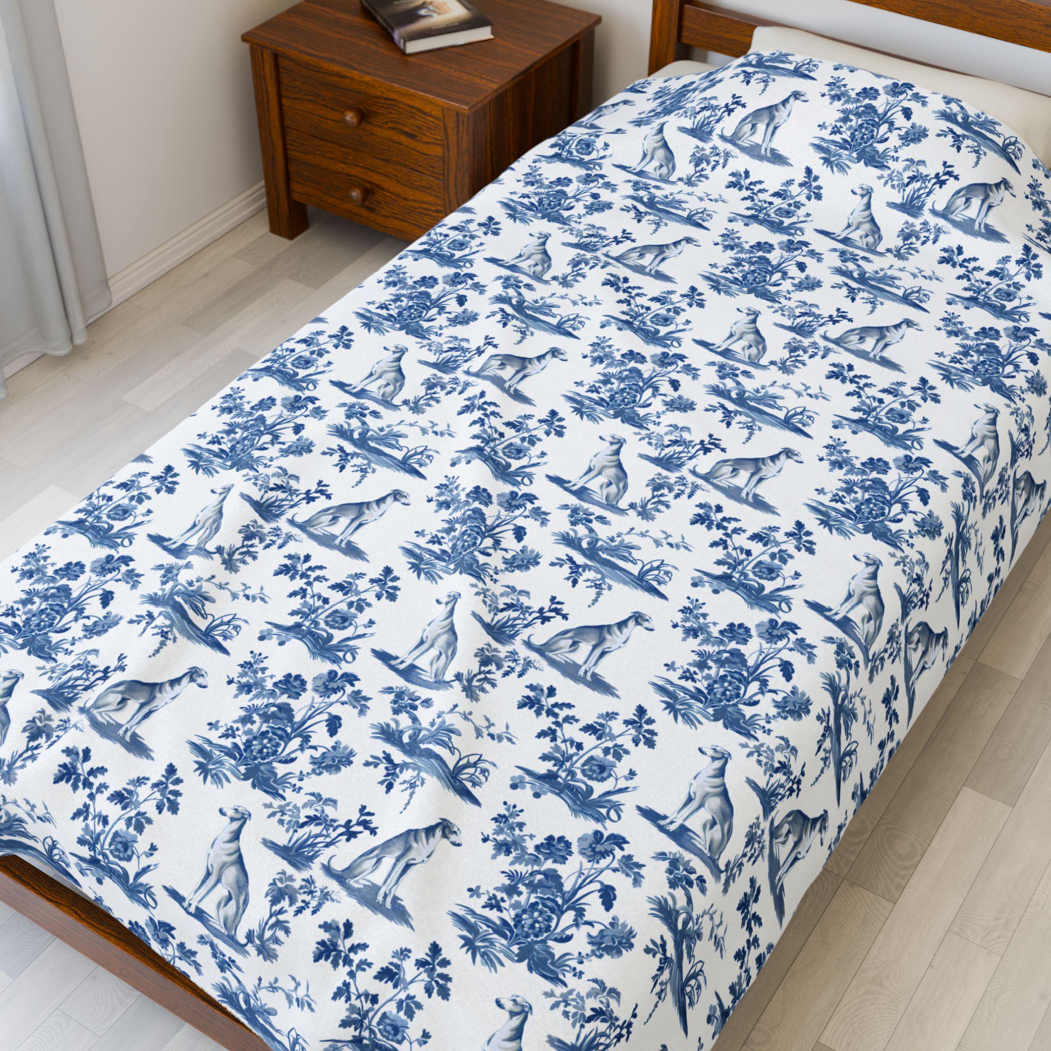 Greyhound Throw Greyhound Blue French Toile Blanket, Italian Greyhound Blue Toile Throw ...