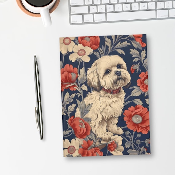 Shih Tzu and Flowers Hardcover Journal - Cute Shih Tzu Dog Floral Diary, Gift for Shih Tzu Lovers, 150 Lined Pages, Farmhouse Decor Design