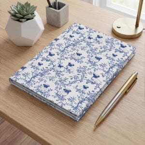 Pug Toile Hardcover Journal - Blue French Toile de Jouy Notebook for Pug Lover, Blue Toile Diary Gift, Dog Lover Stationary, 150 Lined Pages