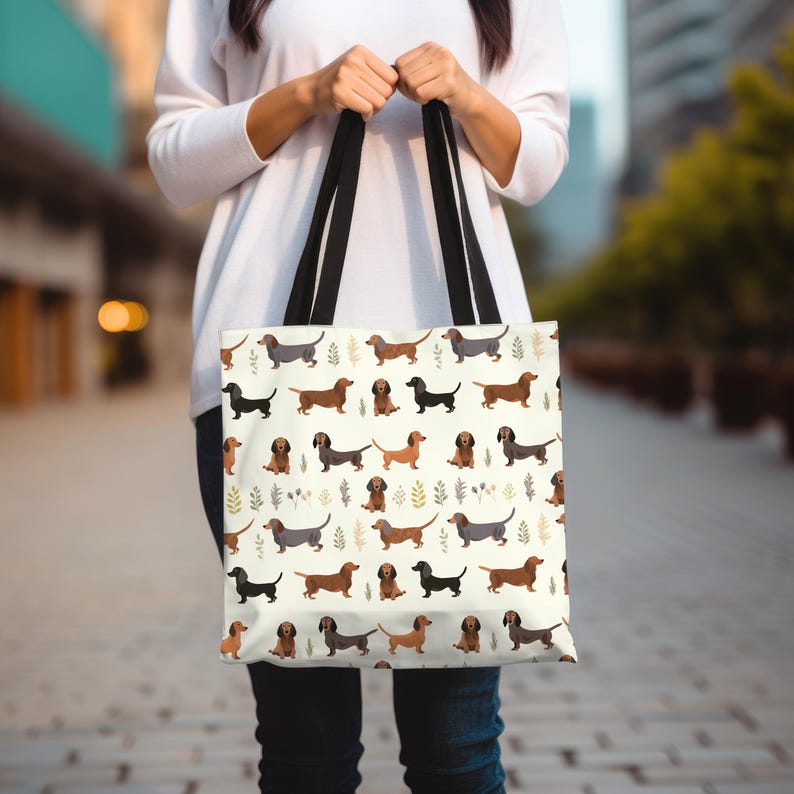 Dachshund Tote Bag, Everyday Bag for Books Shopping and Beach, Sausage Dog Carryall, Weiner Dog Lover Gift, Pet Dachshund Reusable Tote Bag