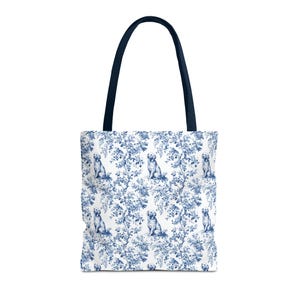 Golden Retriever Toile Tote Bag - Everyday Bag for Books & Shopping, Golden Retriever Dog Mom Gift, Elegant Blue Toile Reusable Tote Bag image 5