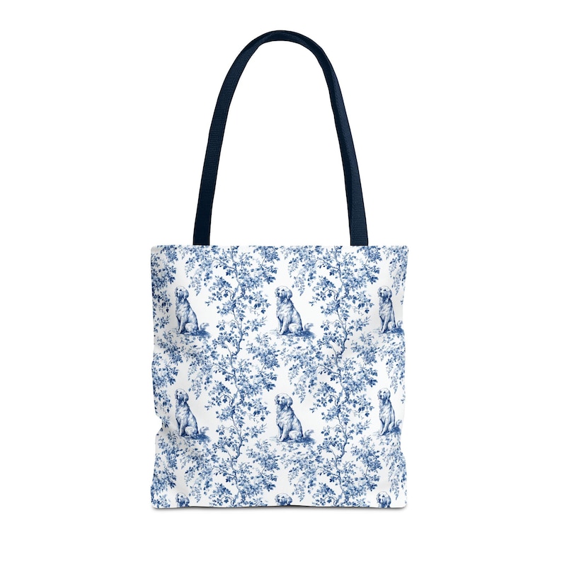 Golden Retriever Toile Tote Bag - Everyday Bag for Books & Shopping, Golden Retriever Dog Mom Gift, Elegant Blue Toile Reusable Tote Bag image 5