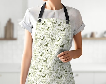 Sage Green Dachshund Apron for Doxie Mom, French Toile Apron Baker Gift, Kitchen Cooking Accessory, Sausage Dog Lover Chef Adjustable Apron