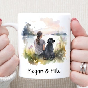 Schwarzer Labrador Benutzerdefinierte Namen Hundebecher, Hund Mama Kaffee Teebecher 11 Unzen, Aquarell Teetasse Geschenk für schwarze Labrador Mama, personalisierte Hundekaffeetasse