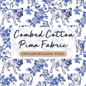 Tessuto French Toile Bulldog Inglese, 100% cotone Pima pettinato morbido, arredamento tessile per la casa con motivo Chinoiserie per cani, motivo Toile de Jouy blu