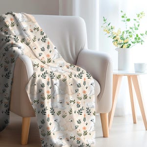 Poodle Botanicals Blanket - Cozy Velveteen Plush Throw, Gift for Poodle Lovers, Cute Poodle Floral Pattern Blanket, White and Brown Poodles