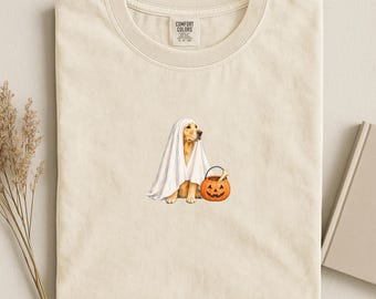 Golden Retriever Halloween Shirt, Spooky Golden Mom T-Shirt, Comfort Colors® Dog Fall Tee, Ghost Dog Shirt, Trick or Treat Golden Lovers