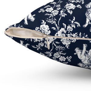 Cavalier King Charles Spaniel French Toile Pillow, INCLUDES INSERT Blue Toile Pattern Dog Pillow Throw Cushion Farmhouse Dog Mom Pillow Gift image 5