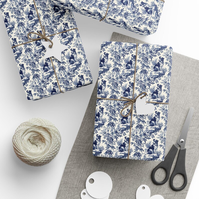 Australian Shepherd Blue Toile Wrapping Paper, Gift Wrap Paper, Toile ...