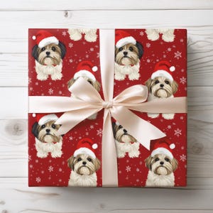 Shih Tzu Christmas Wrapping Paper - Cute Shih Tzu in Santa Hat Holiday Gift Wrap, Red Dog Xmas Wrap, Shih Tzu Gifts, Satin & Matte