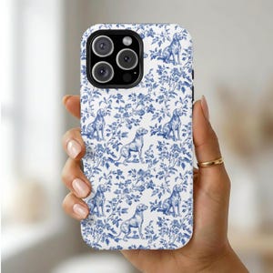 Vizsla French Toile de Jouy MagSafe Tough Phone Case iPhone 17, 16, 15, 14 13 Pro Max Plus Case, Dog Lovers Magnetic Tough Phonecase