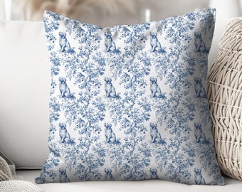 Blue Toile Golden Retriever Toile Pillow, Toile de Jouy Cushion, INCLUDES INSERT, Botanical Decor, Golden Retriever Gifts, Golden Mama Decor