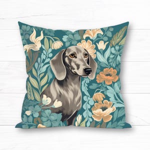 Almohada con diseño floral de perro salchicha, inspirada en William Morris, incluye inserto, regalo para mamá perro salchicha, decoración botánica de granja, lindo perro salchicha