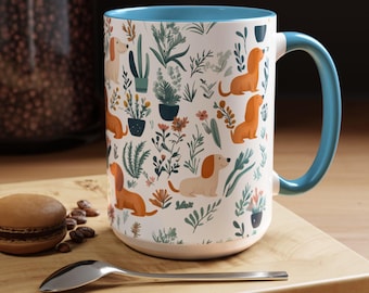 Dachshunds and Plants Coffee Mug, Gift for Doxie lover, Cute Dachshund Mug, Dachshund lover gift, Weiner Dog Coffee Cup, Sausage Dog Gifts