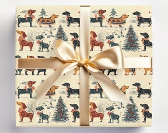 Teckel vintage notenkraker kerstcadeaupapier, kerstworst hond cadeaupapier, Doxie vakantiecadeauverpakking, hondenliefhebber cadeauverpakking