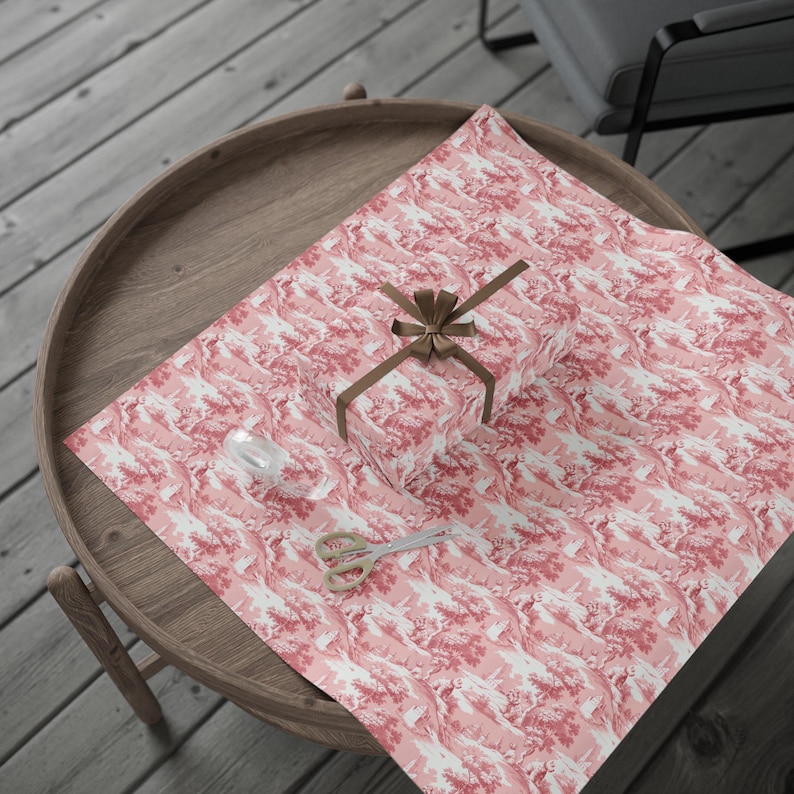 Westie roze toile inpakpapier - Toile de Jouy West Highland Terrier cadeauverpakking voor verjaardagen en feestdagen, hond moeder aanwezig - glanzend of mat afbeelding 6